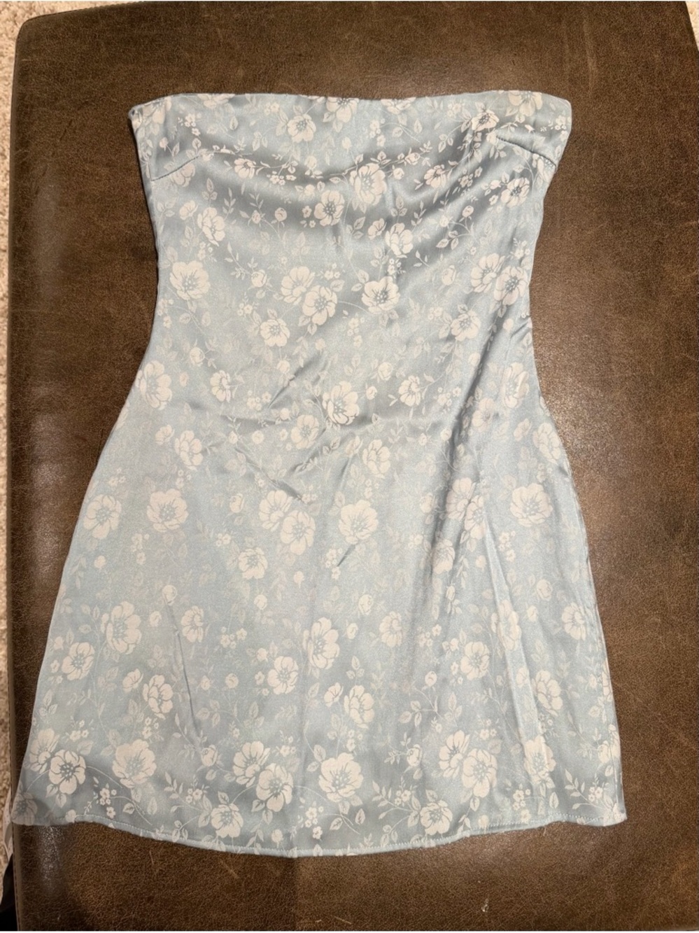 Strapless Floral Mini Dress in Light Blue